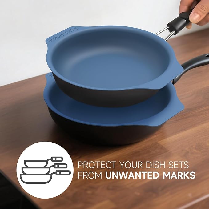 Silicone Pan Protectors & Separators for Stacking (10 & 12 Inch) - Non-Toxic, Heat-Resistant Pads | Dishwasher Safe, Durable Cookware Protector (Blue, Mixed)