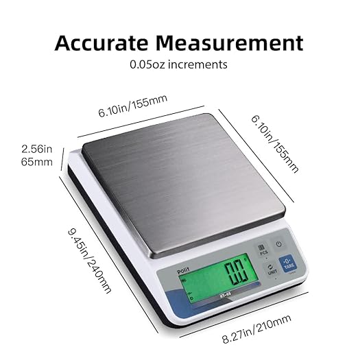 Polit Digital Kitchen Scale KT-66 30lb/13kg|0.05oz/1g Precision Food Scale with LCD Display|Battery or Plug-in|Stainless Steel Top|Grams, Ounces, Pounds|5 Units for Baking, Farming & Shipping Scale