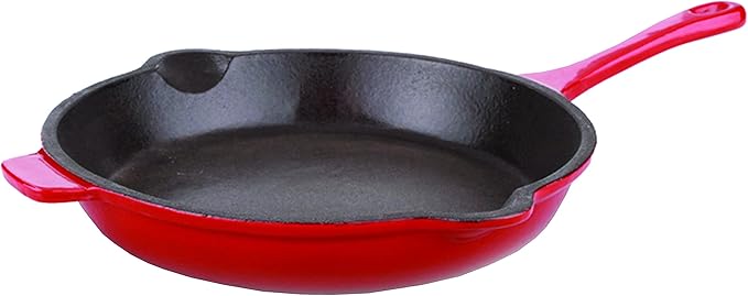 BergHOFF 10Pc Neo Enameled Cast Iron Cookware Set, Matching Lid, Oven Safe Up To 400°F, Red