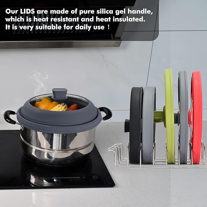 Microwave Splatter Cover Glass Splatter Guard Lid with Collapsible Silicone for Food Pot Cover Plate Cover 10.8 inch Black