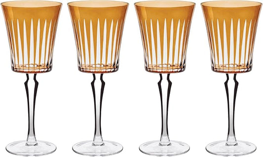 Vikko Colored Wine Glasses, Timeless Collection 10 Ounce Elegant Wine Glass for Fine Dining, Set of 4 Amber Goblets with Stem, Dishwasher Safe