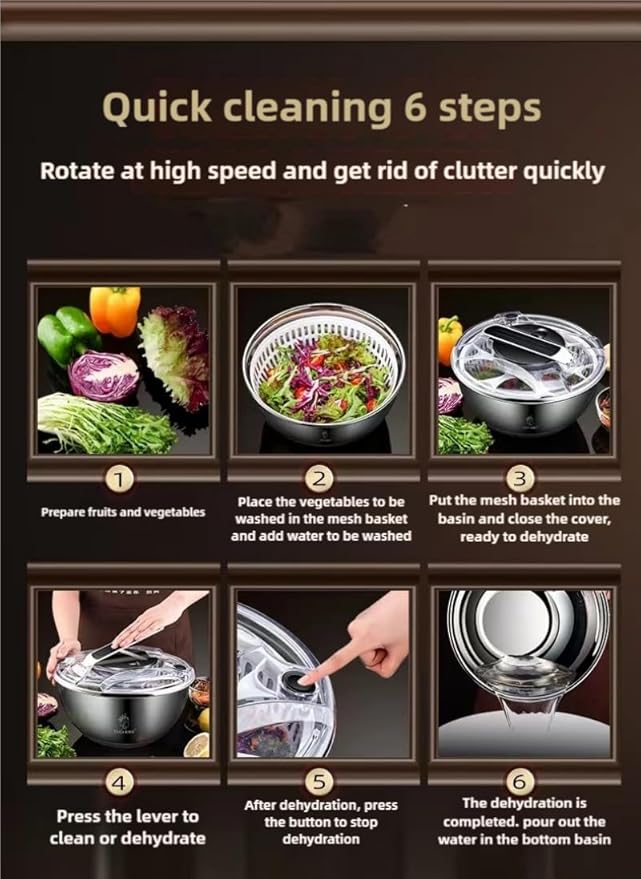 Large Stainless Steel Pump Salad Spinner, with Bowl and Colander and Retractable Pusher and Brake Button - Quick and Easy Multi-Use Lettuce Spinner, Vegetable Dryer, Fruit Washer Spinner (Black, 3.5L)