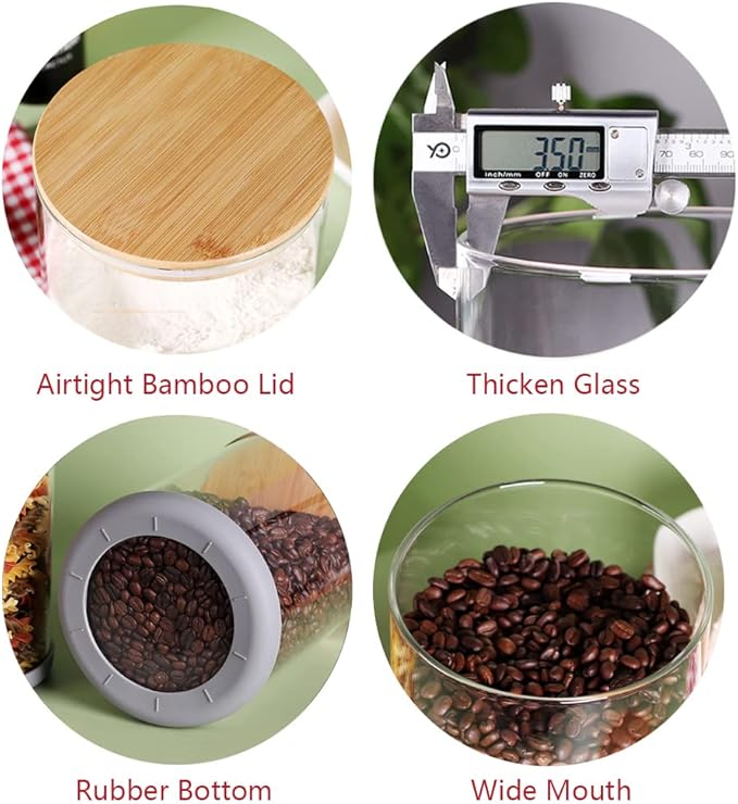 Set of 2 Glass Flour Container with Airtight Bamboo Lid, Large Food Jar with Wooden Lid for Storage Flour, Sugar, Cookies, Rice, Coffee Beans(3L)