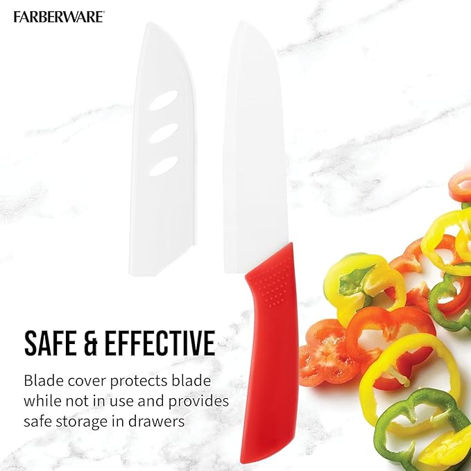 Ceramic Santoku Knife 7 Inch - High-Precision Blade for Meats, Fruits, and Vegetables - Durable Ceramic Blade with Protective Sheath - Red