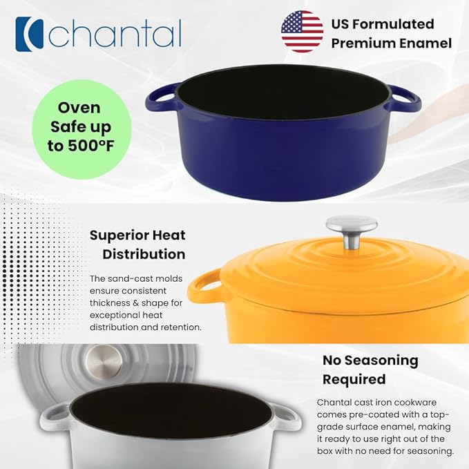 Chantal Cast Iron Dutch Oven, 7 qt, US Formulated Premium Enamel, Marigold