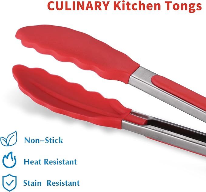 Small Tongs For Cooking,7 inch Kitchen Mini Tongs with Silicone Tips Great for Air Fryer Cooking Serving Tong Set of 3 Turning Appetizers,Veggies,Salad,Grilling,Frying,Food tong (Red Blue Green)