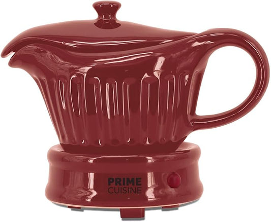 17oz Electric Gravy Boat Warmer, Ceramic Gravy Boat with Detachable Cord and Lid