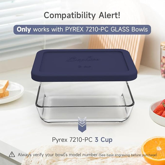 Sophico 3 Cup Rectangle Silicone Storage Cover Lids Replacement for Pyrex 7210-PC Glass Bowls, Container not Included (NAVY BLUE, 2 Pack)