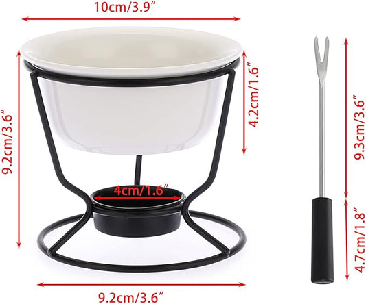 Ceramic Butter Warmer Set, Fondue Pot Melting Pot Set, Melt Hot Pot Round Bowl Set For Cheese Chocolate Butter Caramel, with 2 Dipping Forks