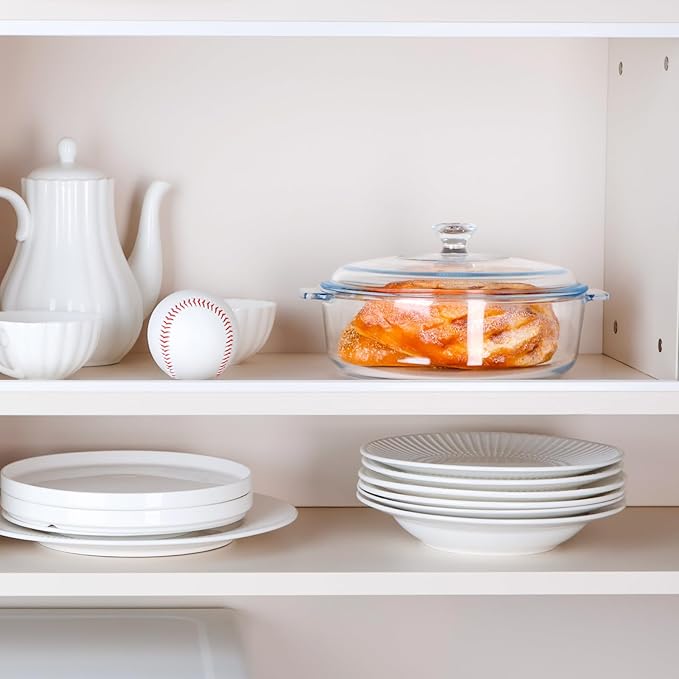 NUTRIUPS Small Glass Casserole Dish with Lid Oven Safe Covered Round Casserole Dish 8" Glass Microwavable Bowl With Lid Microwavable Cookware (Small-1.7L)