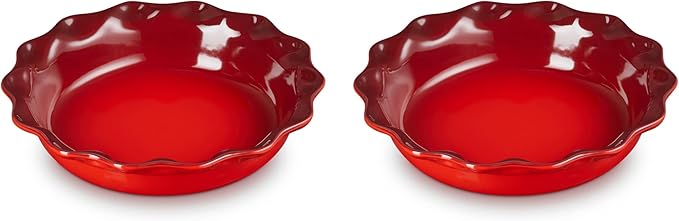Le Creuset Stoneware Set of 2 Heritage Fluted Pie Dish, 9", Cerise