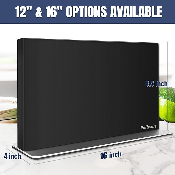 Magnetic Knife Block Without Knives—Black Stainless Steel Double-Sided Magnetic Knife Holder Stand with Strong Magnets, Knife Storage Organizer for Kitchen Counter top, 16 inch