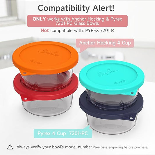 Sophico 4 Cup Round Silicone Storage Cover Lids Replacement for Anchor Hocking and Pyrex 7201-PC Glass Bowls (Container not Included) (Red-2 Pack)