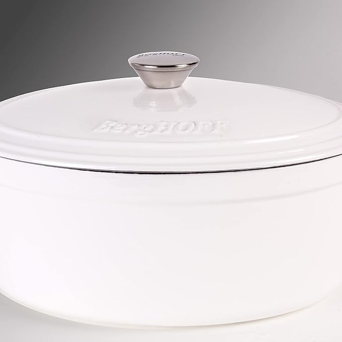 BergHOFF 10Pc Neo Enameled Cast Iron Cookware Set, Matching Lid, Oven Safe Up To 400°F, White
