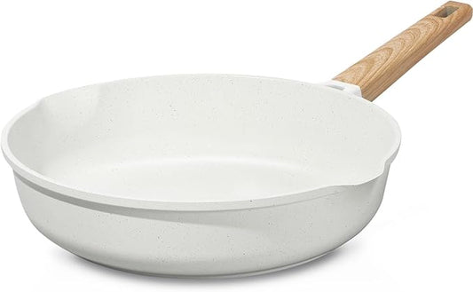 ESLITE LIFE Nonstick Ceramic Frying Pan Skillet, Non-Toxic Egg Omelette Kitchen Cooking Pans Compatible with All Stovetops (Gas, Electric & Induction), PTFE & PFOA Free (White, 8'')