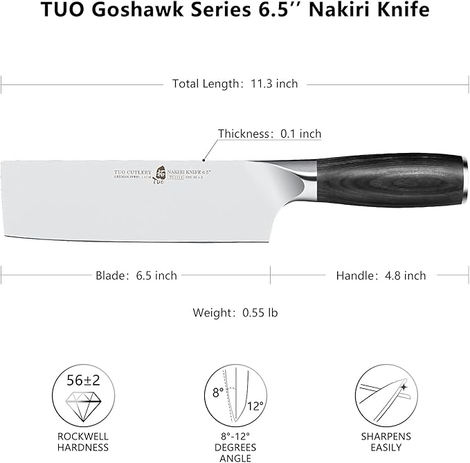 TUO Nakiri Knife 6.5 inch Japanese Chef Knife Vegetable Fruit Cleaver Usuba Knife German Super Steel Ergonomic Pakkawood Handle with Gift Box-Goshawk Series Fathers day gift