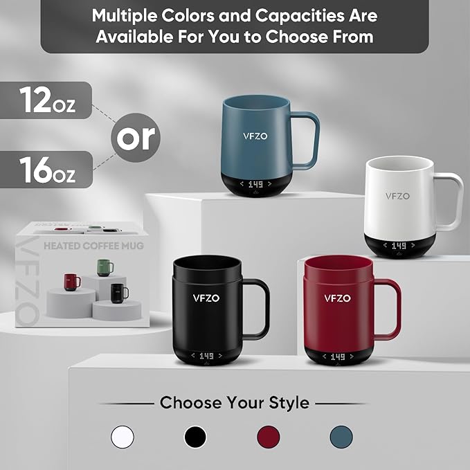 Smart Mug,Self Heating,Temperature-Controlled, Self-Heating Coffee Mug.LED Real-time Temperature Display. 180 Minutes Maximum Battery Life.Smart Coffee Cup(16oz, Burgundy)