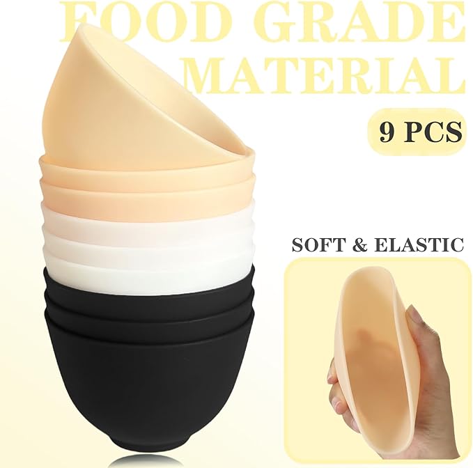 12Pcs Silicone Facial Mask Bowl DIY Face Mask Mixing Bowl for Home Salon Spa Face Skin Applicator Bowl with Stir Sticks, Black,White,Yellow