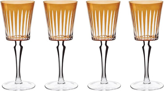 Vikko Water Glasses, Timeless Collection 8 Ounce Elegant Water Glass for Fine Dining, Set of 4 Amber Goblets with Stem, Dishwasher Safe