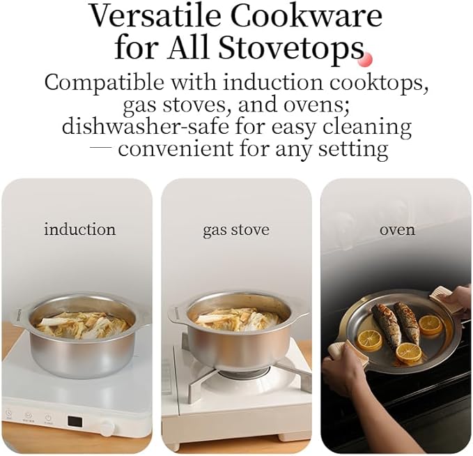 Stainless Steel Cookware Set, 12-Piece Pots and Pans Set, Kitchen Cooking Pan Set, Non Toxic, Dishwasher Safe