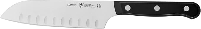 HENCKELS Solution Razor-Sharp Hollow Edge Santoku Knife 5.5 inch, German Engineered Informed by 100+ Years of Mastery, Black/Stainless Steel