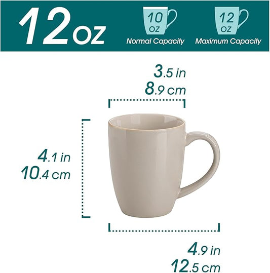 vancasso PLAYA Ceramic Coffee Mug Set of 6, 12 Oz Tea Cups with Handle for Latte, Tea, Cappuccino, Milk, Cocoa, Microwave&Dishwasher Safe, Grey