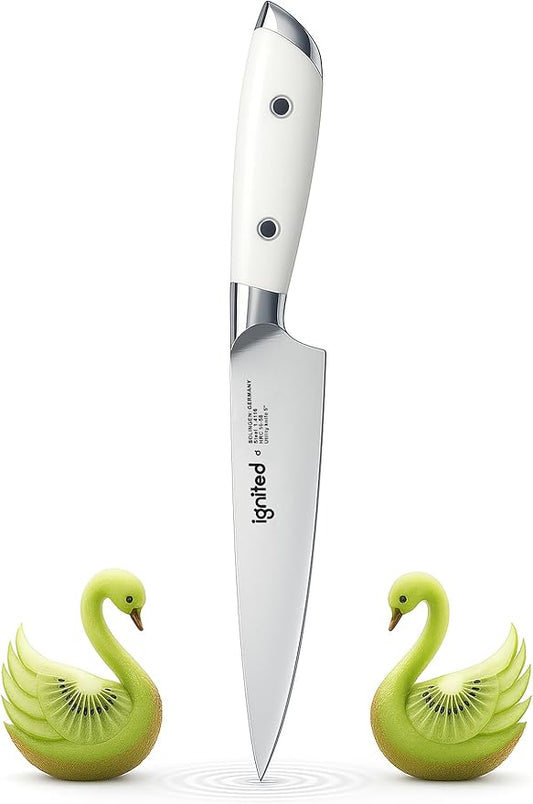 5 inch Paring Knife, German 1.4116 Stainless Steel Fruit Vegetable Peeling Knives, Ivory White Handle, Razor Sharp Small Kitchen Knife with Gift Box