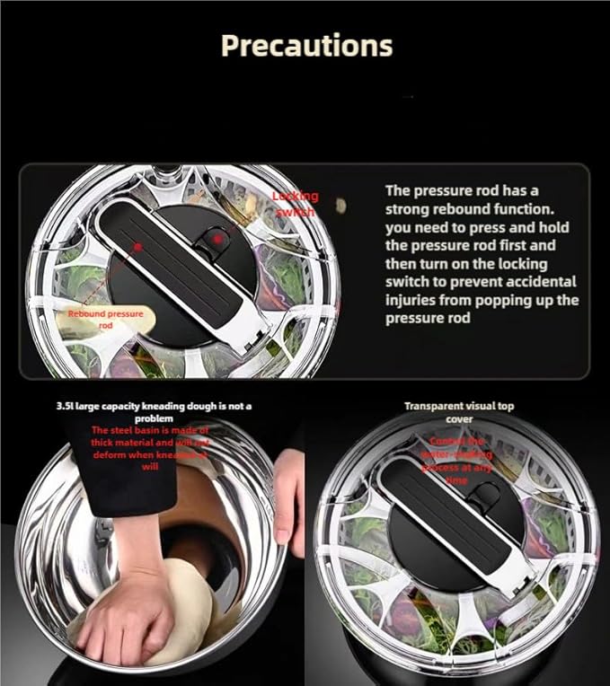 Large Stainless Steel Pump Salad Spinner, with Bowl and Colander and Retractable Pusher and Brake Button - Quick and Easy Multi-Use Lettuce Spinner, Vegetable Dryer, Fruit Washer Spinner (Black, 3.5L)