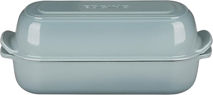Enameled Cast Iron Loaf Pan with Lid, Dutch Oven Bread pan for Homemade Sourdough Bread Baking, 12.5x5.5 inch, 5qt, Seasalt