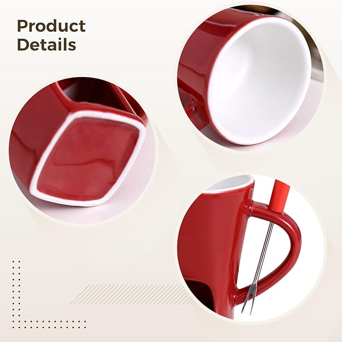 Homaisson Ceramic Chocolate Fondue Mug, Chocolate Melting Mug, Red Ceramic Cup for Melting Chocolate, Cheese, or Butter, Includes Fork and Candle Holder, Great for Parties and Presents