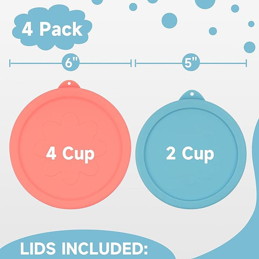 2 Cup 4 Cup Silicone Replacement Lids Storage Cover for Anchor Hocking Glass Bowls (Container not Included) 4 Pack Microwave, Dishwasher and Freezer Safe