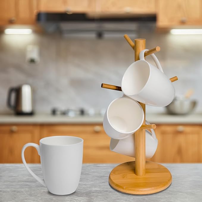 Plain White Fine Bone China Blank Coffee Mugs Set of 4, 11 Oz Tea Cups with Large Handle, Lightweight Ceramic Coffee Mugs, Aesthetic Coffee Cups