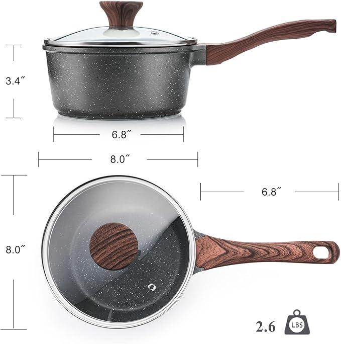 SENSARTE Nonstick Sauce Pan with Lid Saucepan Set, Swiss Granite Coating Sauce Pot Kitchen Cooking Pot, Induction Comptable, Free of Intentionally Added PFOA, 2 + 2.5 QT