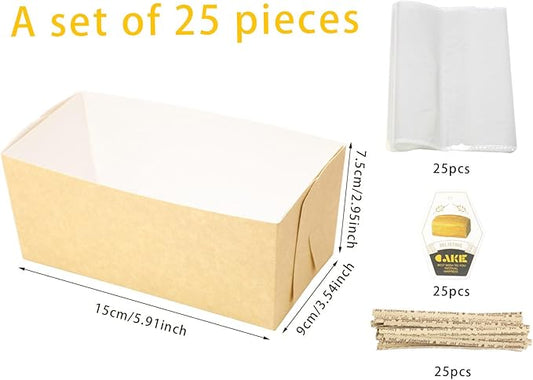 Disposable loaf pans,paper loaf pan for baking bread,25 Pcs Natural Recyclable Bakery Pastry Mold with Clear Package Bag,Providing Beautiful Display for Baked Goods(5.9 x3.5 x3Inch)