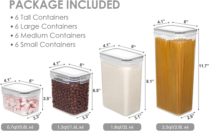 Vtopmart Airtight Food Storage Containers with Lids, 24 pcs Plastic Kitchen and Pantry Organization Canisters for Cereal, Dry Food, Flour and Sugar, BPA Free, Includes 24 Labels,Gray
