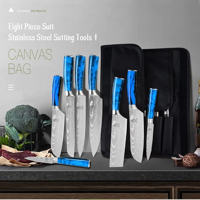 FULLHI Knife Set, 14pcs Japanese Knives Set, Multiple Colour Premium German Stainless Steel Chef Knife Set