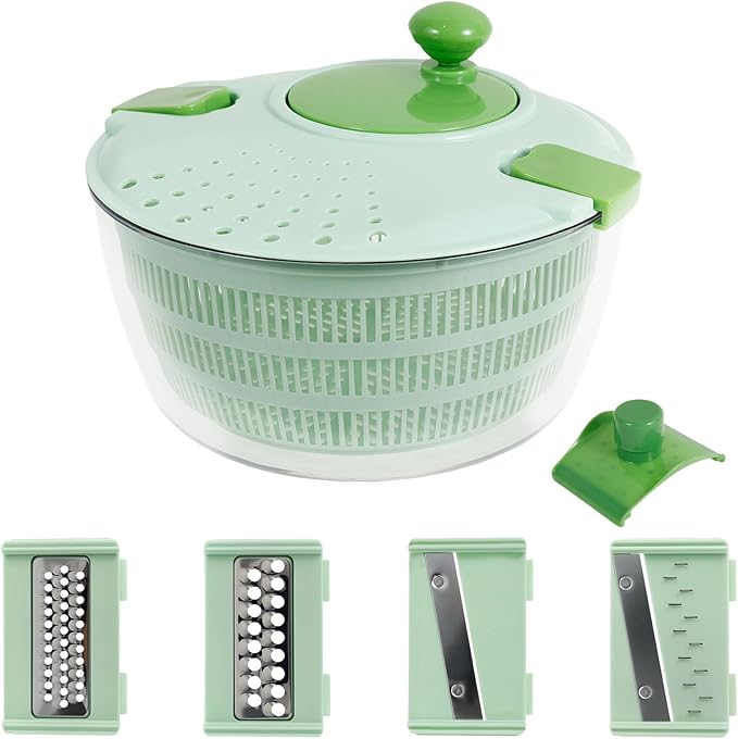 Salad Wash Spinner Bowl, 4000 ml Large Capacity, Vegetable Spinner and Dryer with 3 Blade Lettuce Dehydrator for Herb Berry Lettuce(1,green)