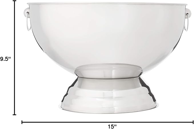 Winco SPB-35 Stainless Steel Punch Bowl with Handles, 3.5-Gallon, Medium
