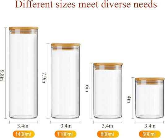 24 Pcs Glass Storage Jars with Wooden Lids, 4 Sizes Food Storage Containers Clear Stackable Canisters Airtight Glass Jars for Candy Cookie, 3.4''x4'', 6'', 7.9'', 9.8''