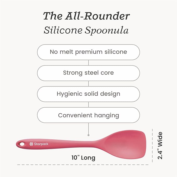 Starpack 'The All Rounder' Premium Silicone Spoonula Spatula - Up to 600°F Heat Resistant Spatula Spoons - Best Silicone Spoonulas - Rubber Spoon Spatulas - Kitchen Spoon Spatulas for Cooking