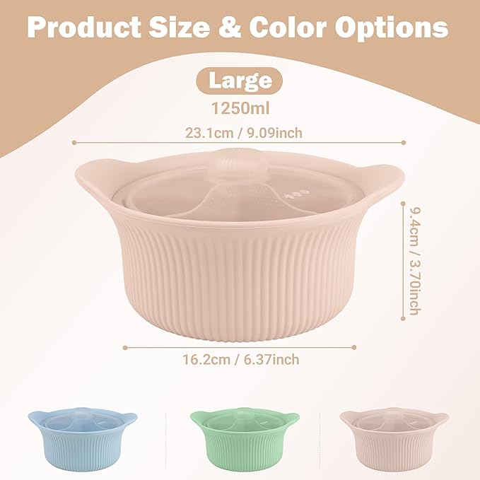 Silicone Microwave Steamer - Microwave Pot Steamer Basket Bowl for Baby Food, Vegetables & Dumplings, Compact & Lightweight Design, Oven & Dishwasher Safe (Pink, L 42oz(1250ml))