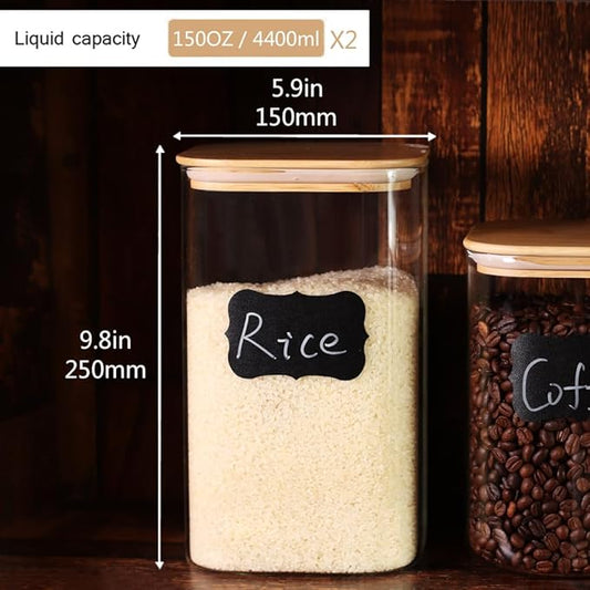 2 Pack 150 oz Glass Food Storage Containers, 1.2 Gallon Glass Flour and Sugar Containers with Airtight Lids, Large Flour Container for Sugar, Ground Coffee, Rice and Dry Food