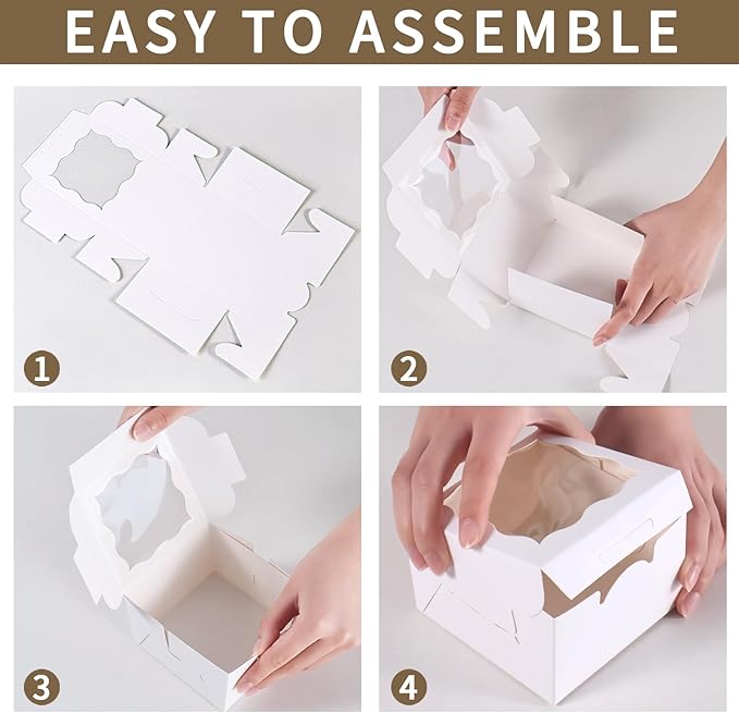150pcs White Small Cake Box,4x4x2.5 Inch Bakery Boxes with Window,gift boxes bulk for Mini Cake Pastry Dessert Strawberries Chocolates Cupcakes with Stickers