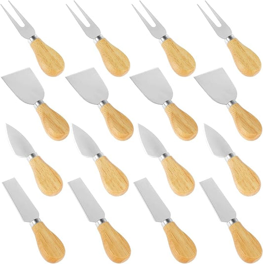 16Pcs Cheese Spreader Set with Wooden Handle Stainless Steel Butter Cutter Spreader Portable Cheese Cutting Spatula Rustproof Spatula Cheese Slicer Reusable Butter Spreader Tool for Cream Cheese