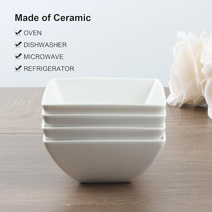 4Pcs Ceramic Butter Warmers Set for Chocolate Butter Cheese, 7oz Porcelain Butter Warmers Set for Seafood, Butter Warmer Pot Ceramic Sauce Bowl for Fruit, Dessert, Snack, Steaks, Square