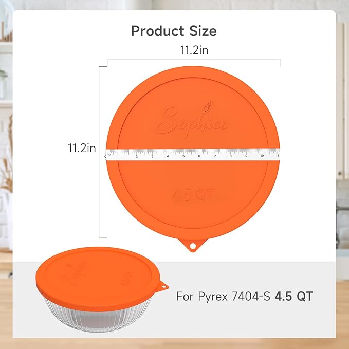 Silicone Replacement Lids for Pyrex Sculpted Glass Mixing Bowls(Lids For 7404-s 4.5 Qt)