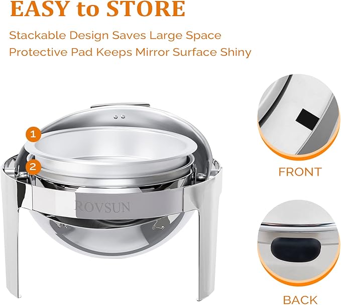 ROVSUN Roll Top Chafing Dish Buffet Set,6 Quart Round Stainless Steel Chafer for Catering,Buffet Servers and Warmers Set with Glass Window for Wedding, Parties, Banquet, Events,Graduation