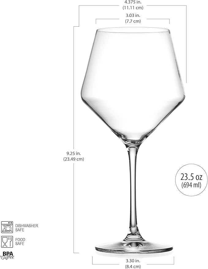 Wine Glasses,White Red Wine Large Glasses Set of 4,Lead-Free Premium Crystal Clear Glass,Hand Blown Italian Style Burgundy Long Stem Wine Glasses,Great Gift Packaging(23oz,4pack)