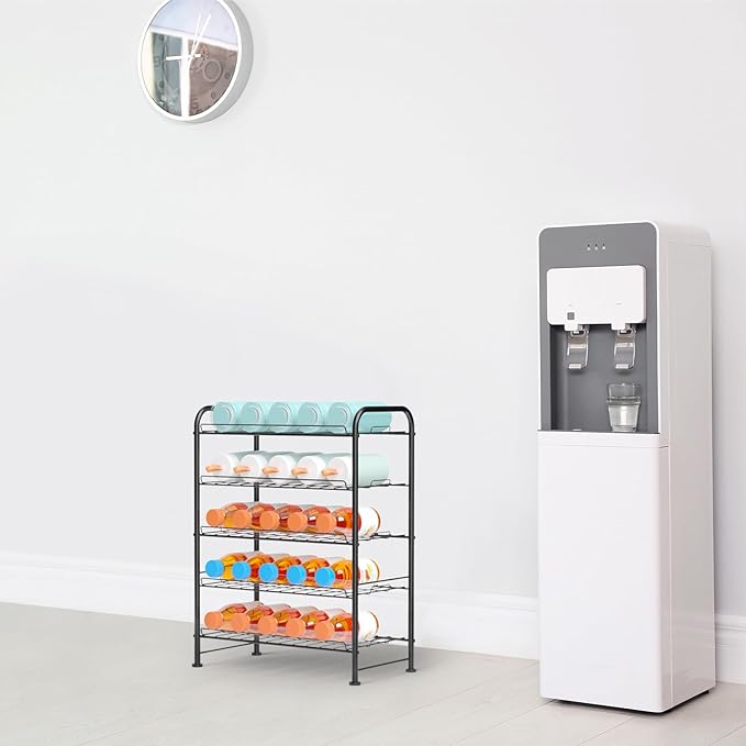 Water Bottle Organizer 5 Tier FreeStanding Water Bottle Storage Rack Metal Beverage Can Dispenser for Pantry, Kitchen Cabinet Countertop, Black