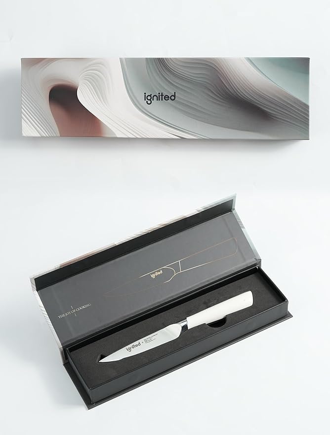 3.5 Inch Paring Knife – German Stainless Steel, Ergonomic Ivory White Handle, Minimalist Small Kitchen Knife for Peeling & Cutting, Ideal Gift for Chefs, Cooks